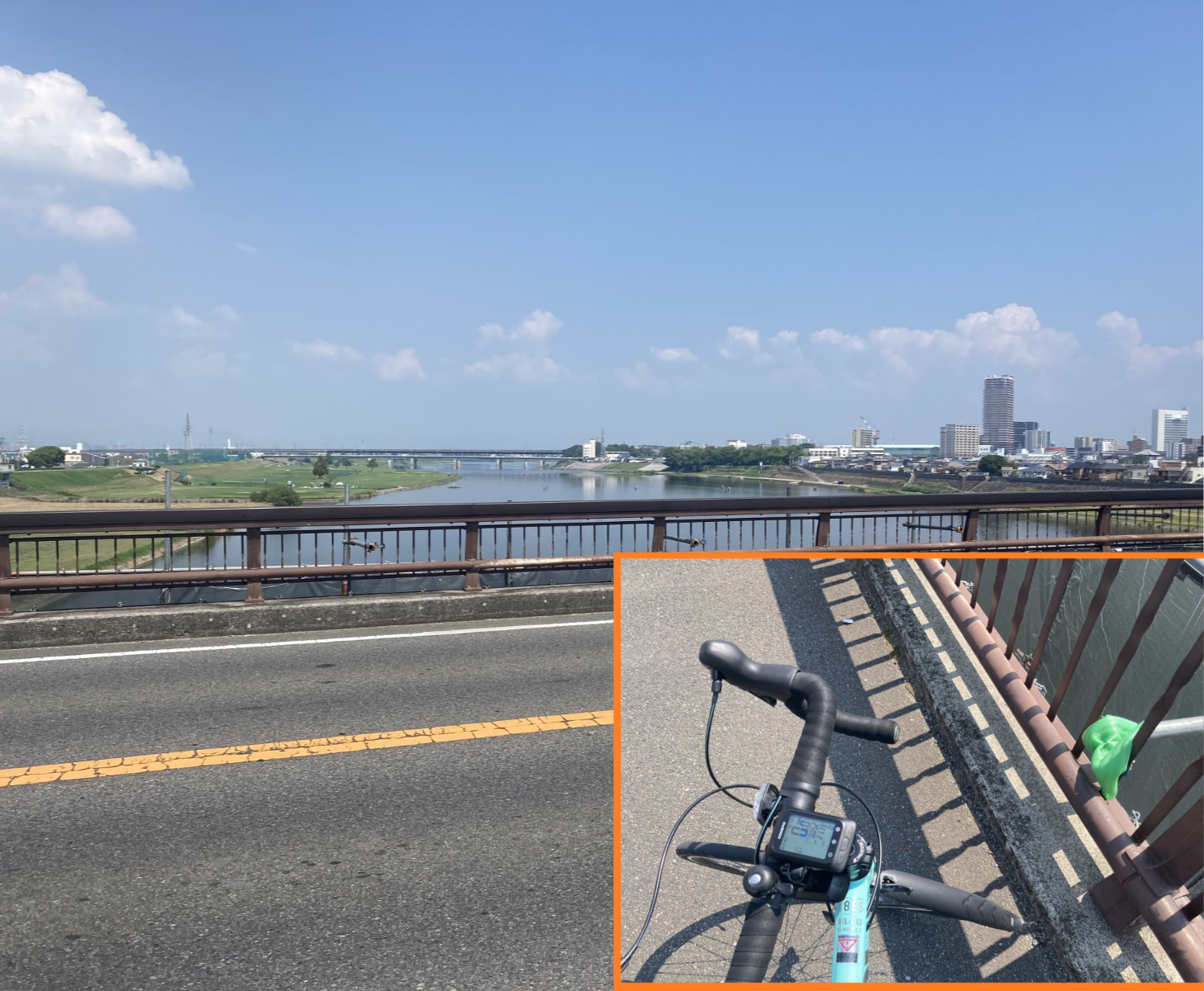 筑後川をロードバイクで渡っている様子